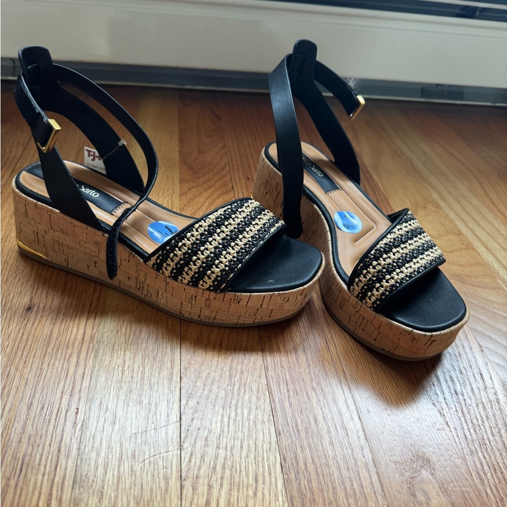 Franco Sarto Black and Tan Platform Sandals
